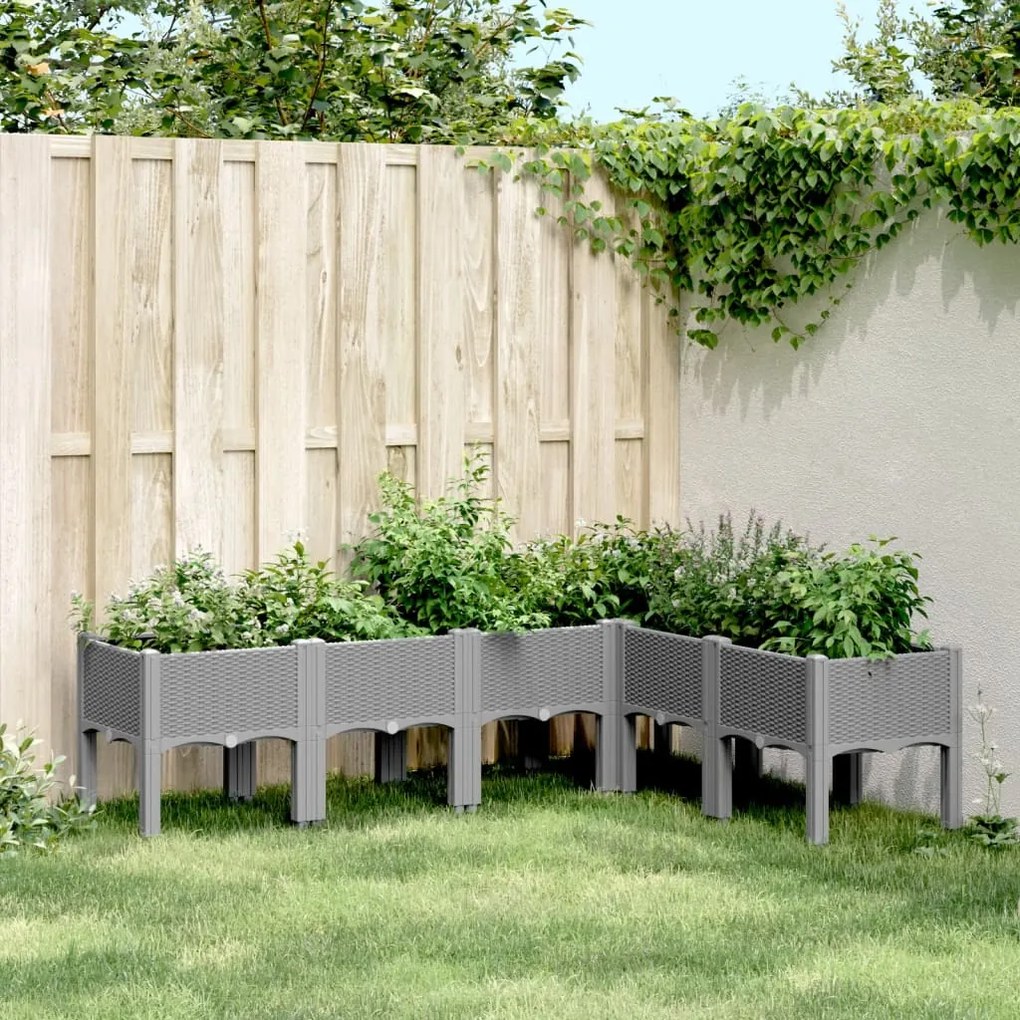 vidaXL Vaso/floreira de jardim c/ pernas 160x120x42 cm PP cinza-claro