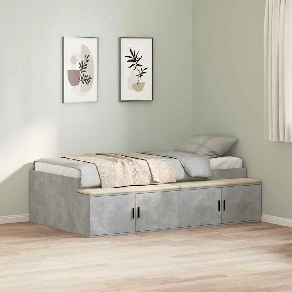 Estrutura de Cama de Armazenamento Cinza Concreto 100x200 cm