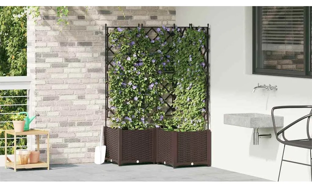 Vaso de Jardim com Treliça 3 pcs Marrom 80x80x143 cm