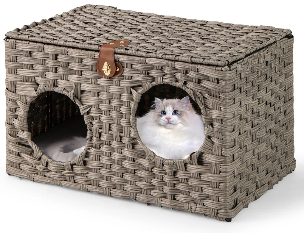 Cama dobrável para gatos  60 cm x 35 cm x 35 cm de interior com almofada macia removível Tampa com fechadura Cinza