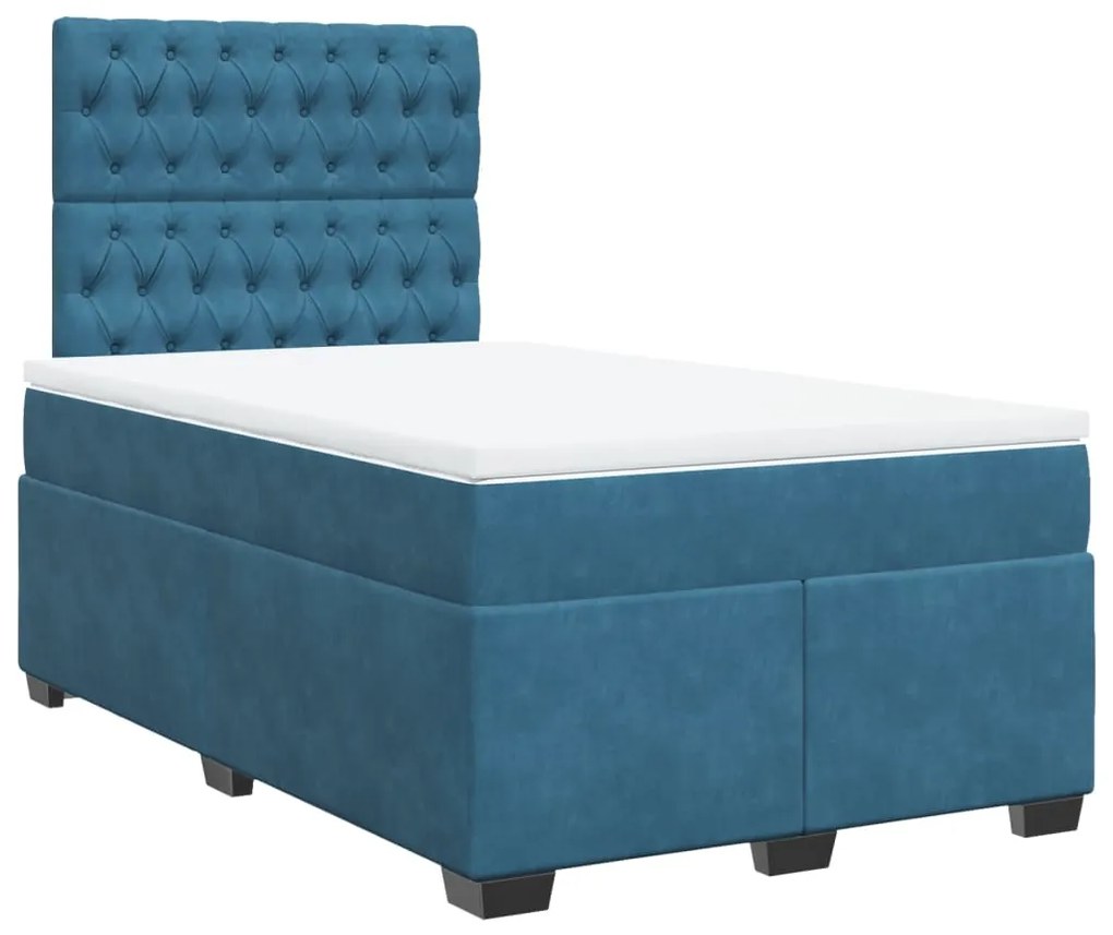 Cama boxspring com colchão 120x190 cm veludo azul