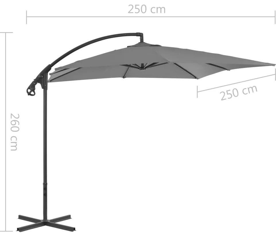 Guarda-sol cantilever com poste de aço 250x250 cm antracite