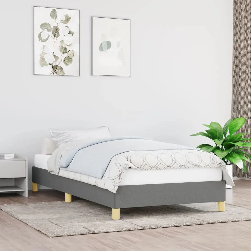 Estrutura de cama sem colchão 90x200 cm tecido cinzento-escuro