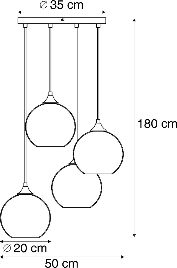 Candeeiro suspenso Art Deco preto com vidro fumado 4 luzes - Wallace
