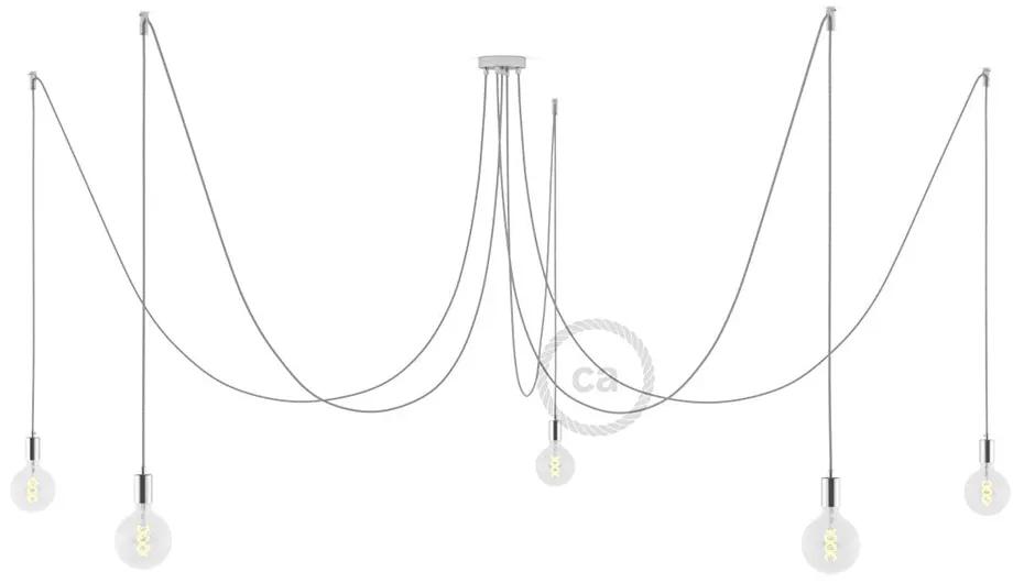 Spider - Candeeiro multi-pendente de 5 luzes Made in Italy completo com cabo de tecido e acabamento em metal - Chrome Não