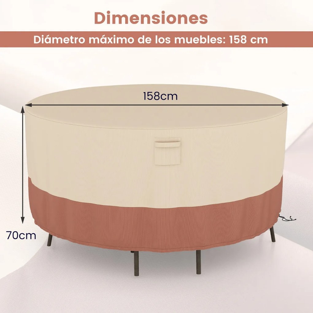 Capa impermeável para mesas redondas de exterior para conjuntos de móveis com fivelas de ventilação e cordões Cobertura impermeável 158 cm (S) Bege