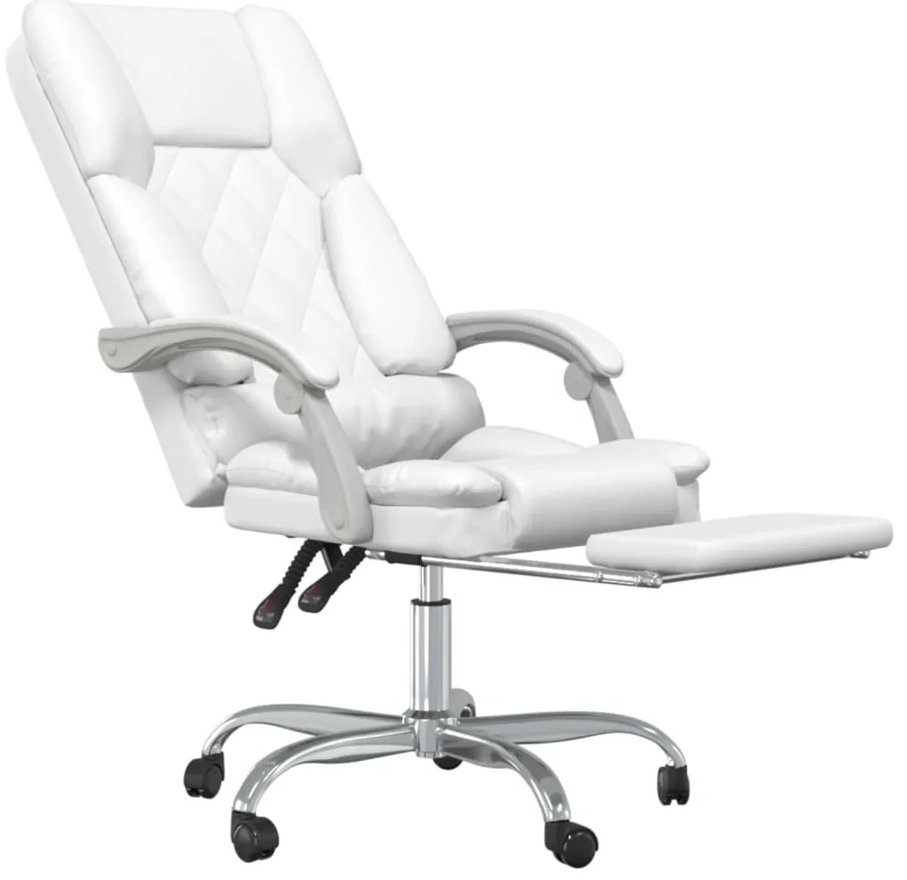 Cadeira escritório massagens reclinável couro artificial branco