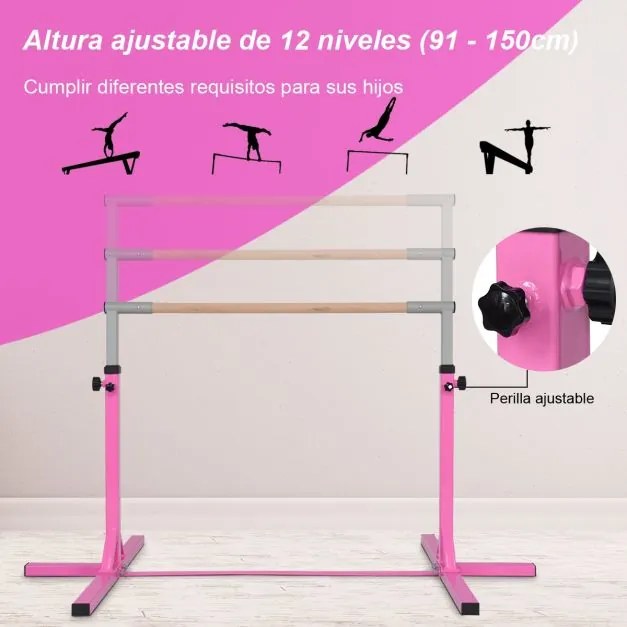 Barra de ginástica horizontal para crianças Barra de treino ajustável em altura Carga ajustável até 100 kg Rosa