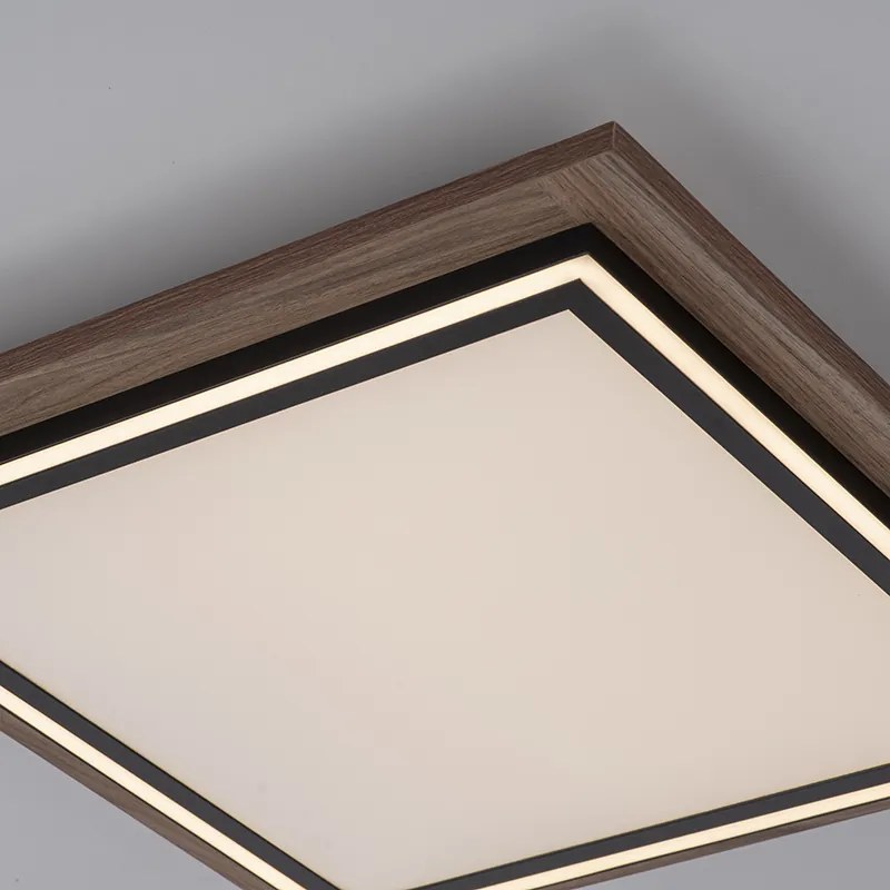 Candeeiro de teto quadrado em madeira com LED e comando remoto - Ajdin Moderno