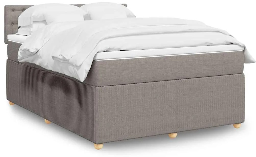 vidaXL Cama com molas/colchão 140x190 cm tecido castanho-acinzentado