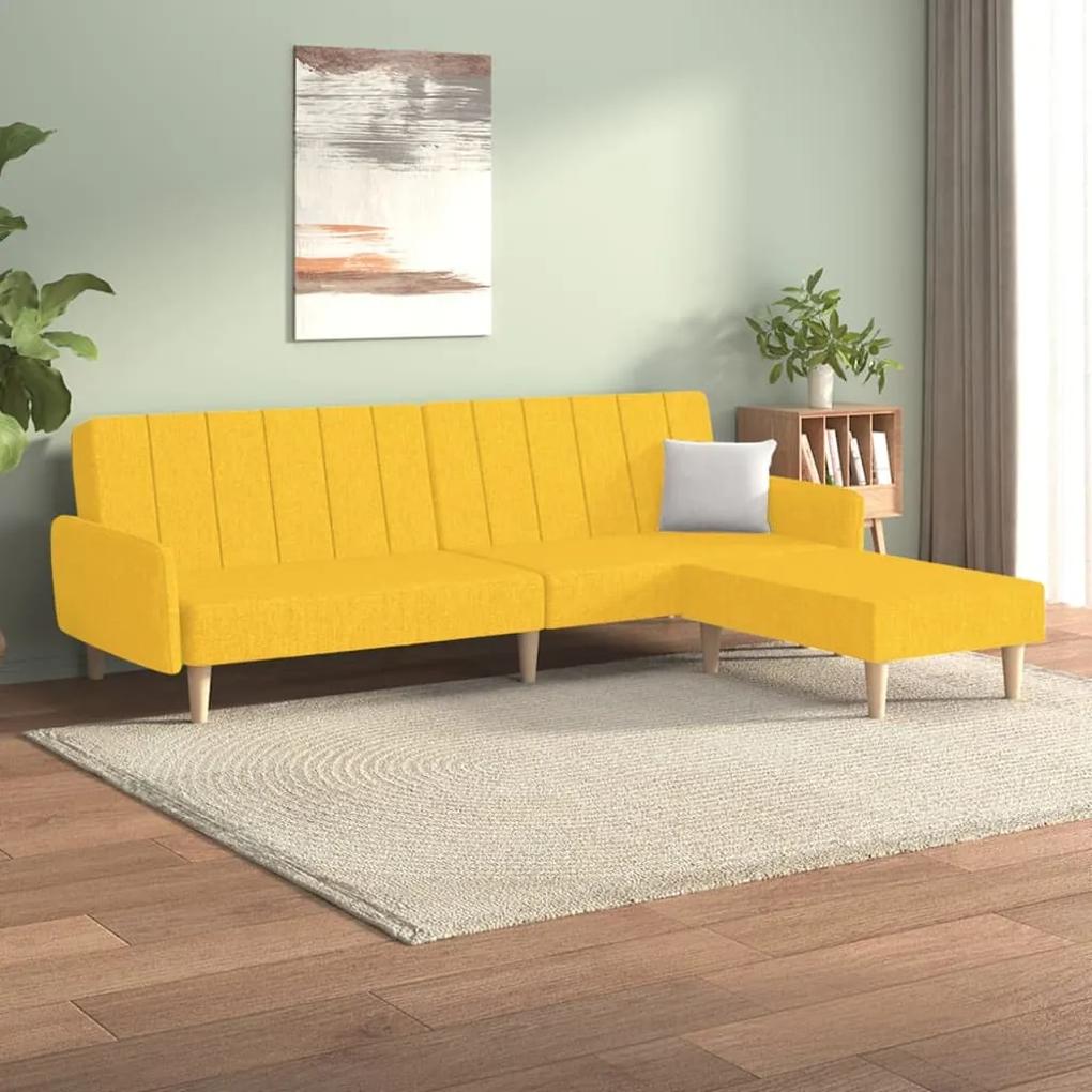 Sofá-cama de 2 lugares com apoio de pés tecido amarelo