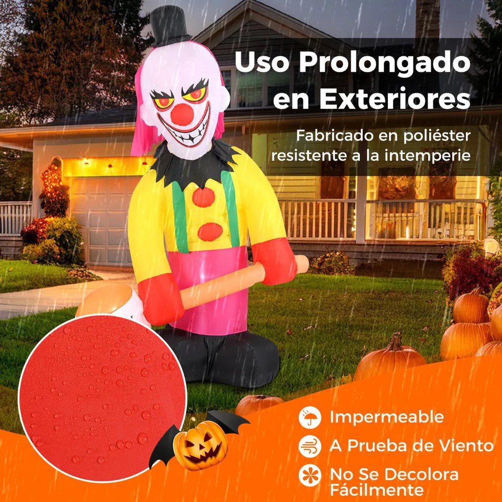 Palhaço Insuflável de Halloween, 180 x 240 cm, Cabeça Rotativa e Iluminação LED, Multicolor