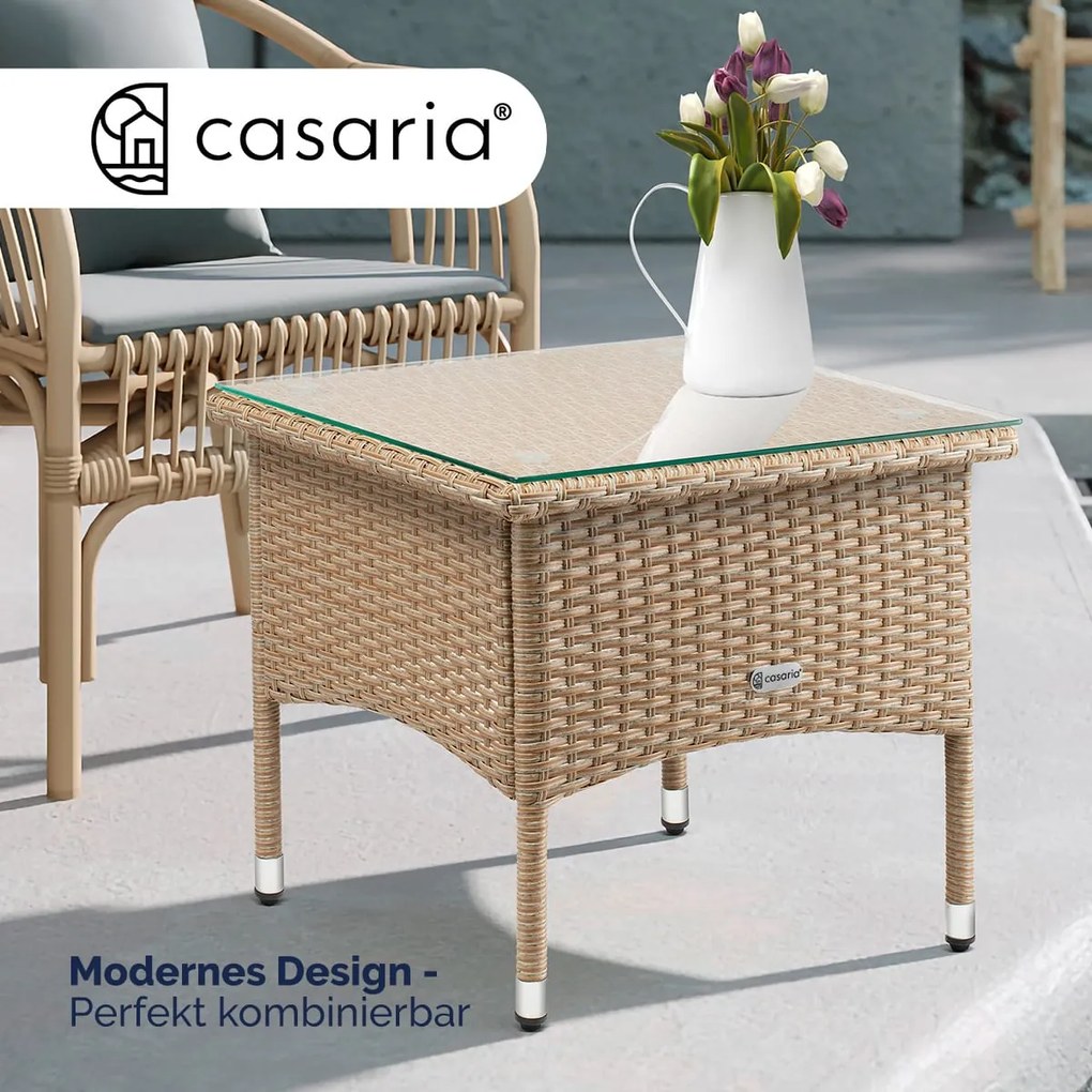 Mesa de apoio jardim Polyrattan 50x50x45cm cinzento-bege