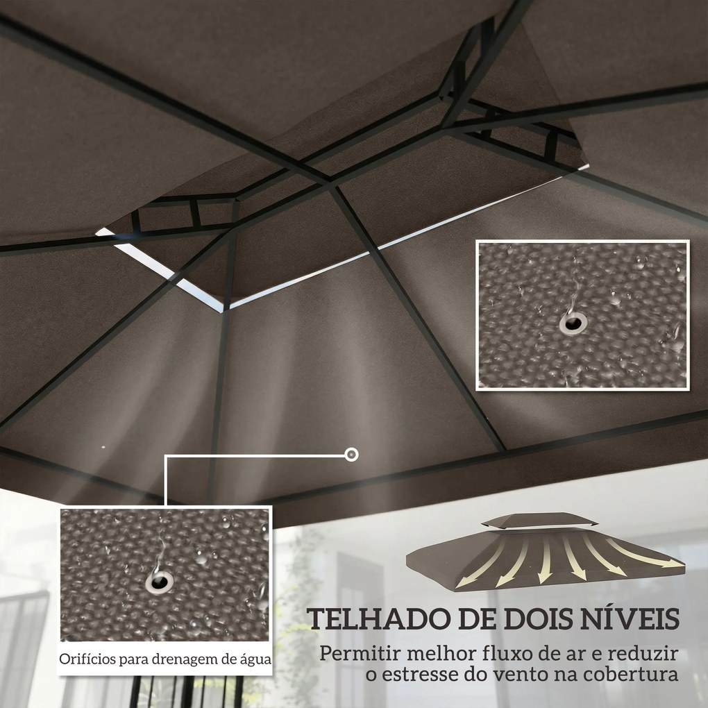 Teto de Reposição 4x3 m com Teto Duplo Orifícios de Drenagem e Proteção UV Apenas Teto (NÃO INCLUI ESTRUTURA) Castanho