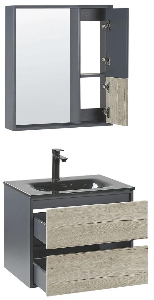 Móvel de casa de banho e espelho castanho claro e cinzento 60 cm TERUEL Beliani