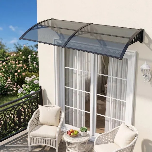 Toldo porta ou janela para Entradas, 197 x 89 x 24 cm, Proteção Anti-UV e Contra a Chuva, Cinzento-escuro