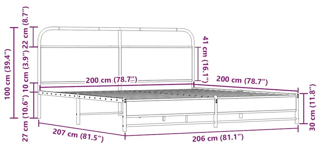 Estrutura de cama sem colchão 200x200cm metal carvalho sonoma