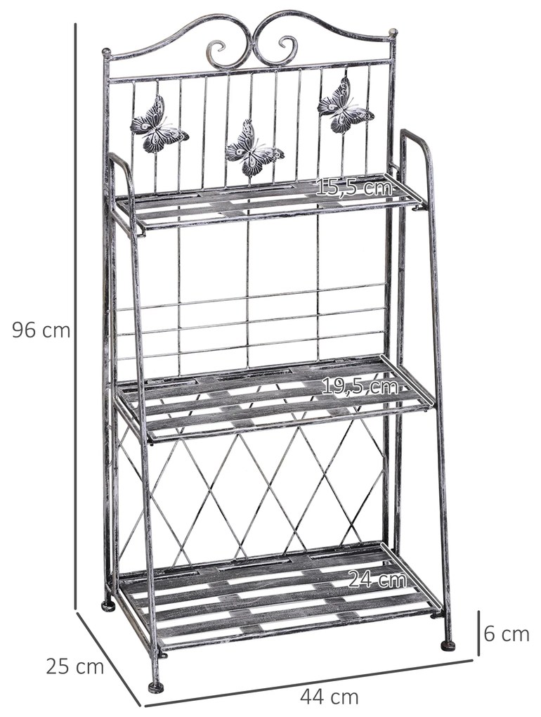 Suporte para Plantas Dobrável Suporte para Vasos de Plantas de 3 Níveis com Estrutura de Metal 44x25x96 cm Prata