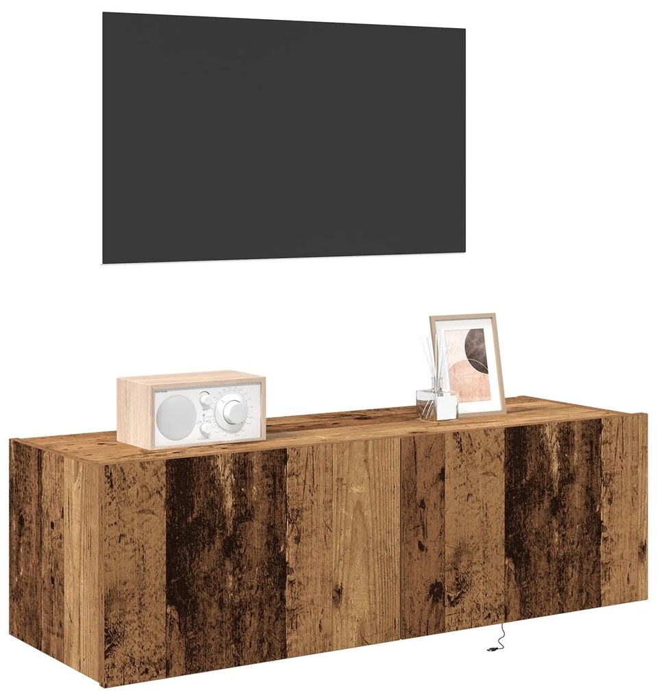 Cabinet de TV vidaXL com Luzes LED Madeira Velha 100x35x31 cm