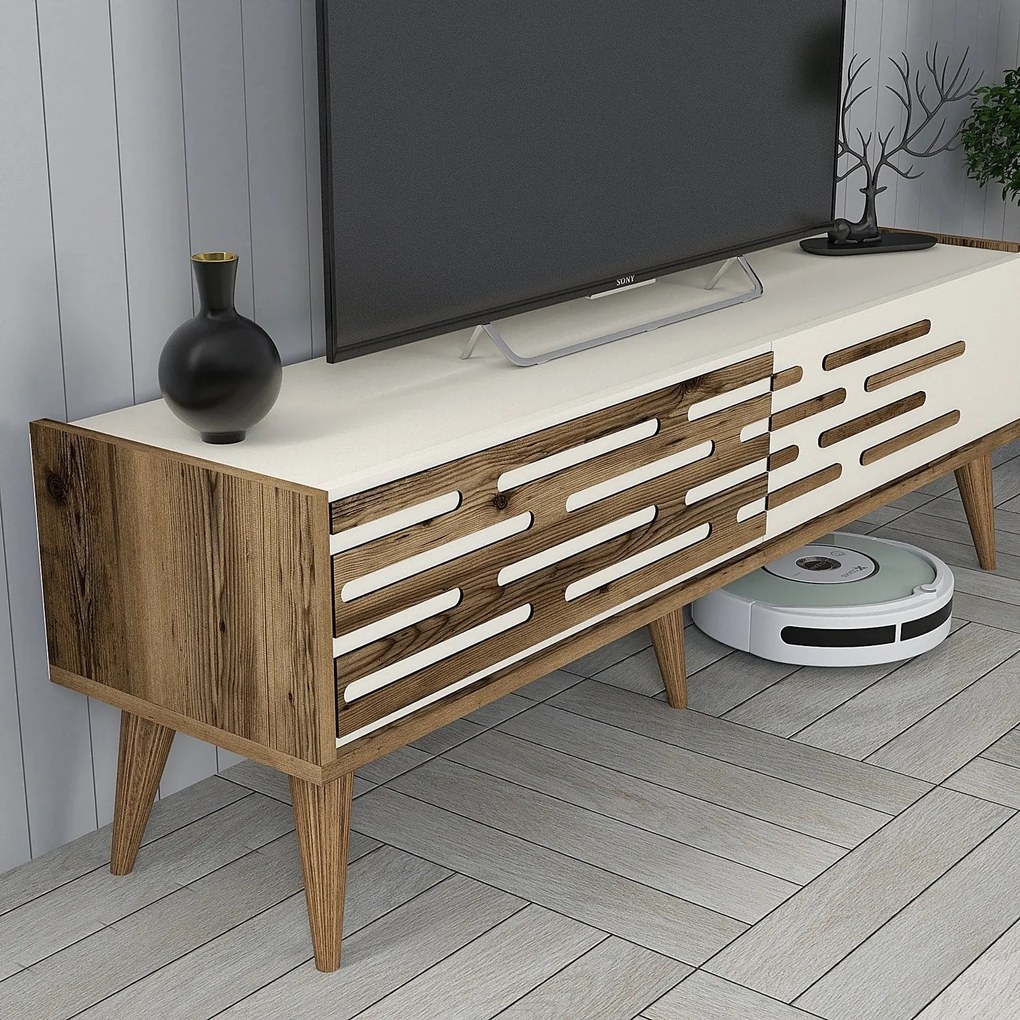 Unidade de TV Valensiya – Nogueira e Creme – 140 cm x 35 cm x 45 cm