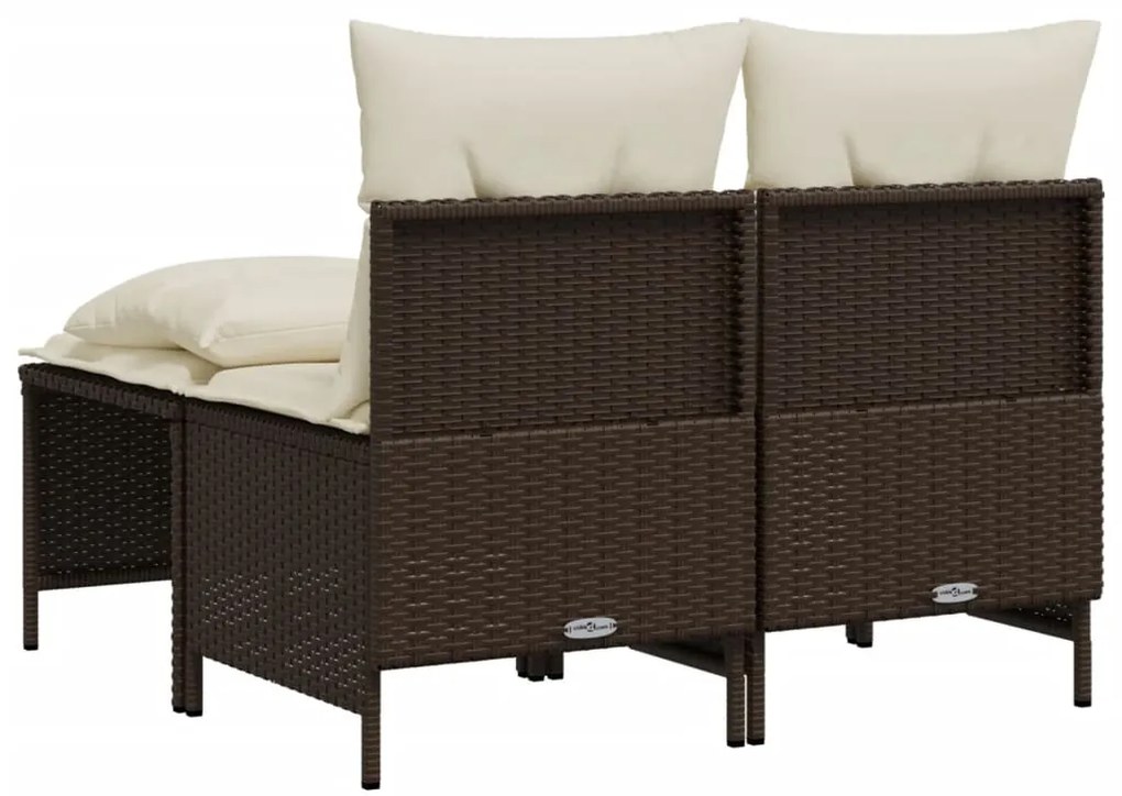 4 pcs conjunto sofás de jardim c/ almofadões vime PE castanho