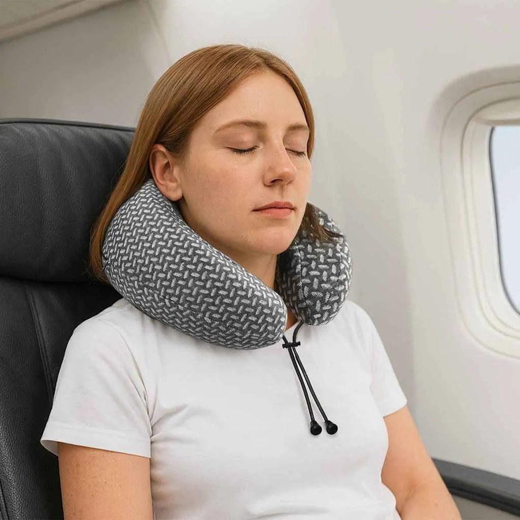 vidaXL Travesseiro de Pescoço para Viagem Cinzento 30 x 28 x 14 cm