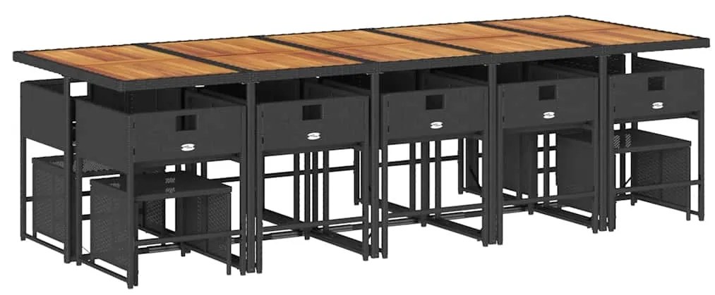 15 pcs conjunto de jantar p/jardim com almofadões vime PE preto