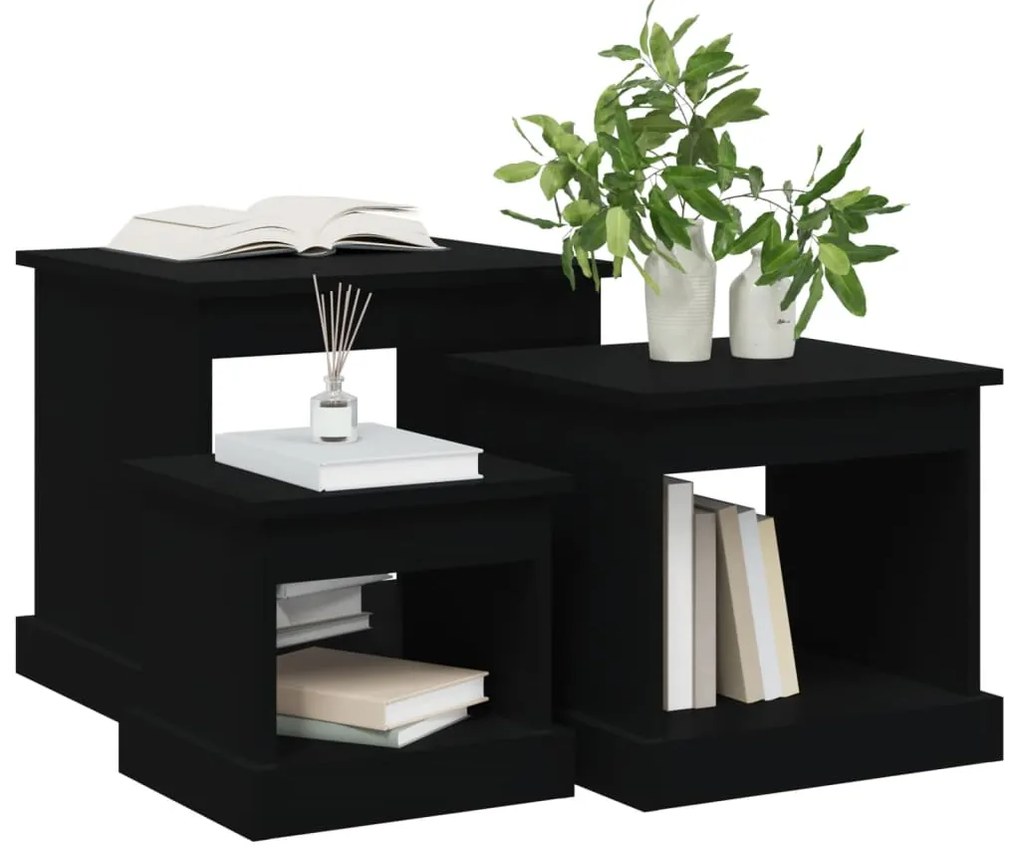 Mesas de centro 3 pcs derivados de madeira preto