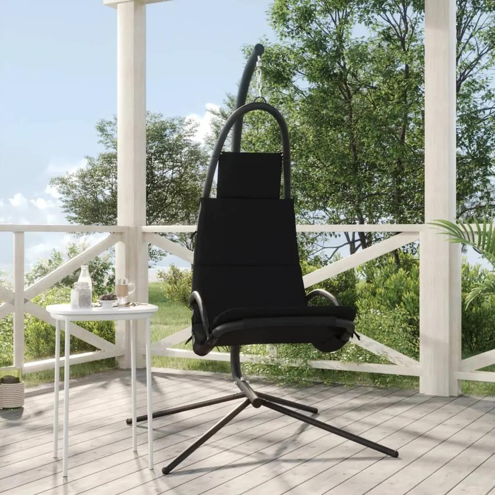 Cadeira baloiço p/ jardim c/ almofadões tecido Oxford/aço preto