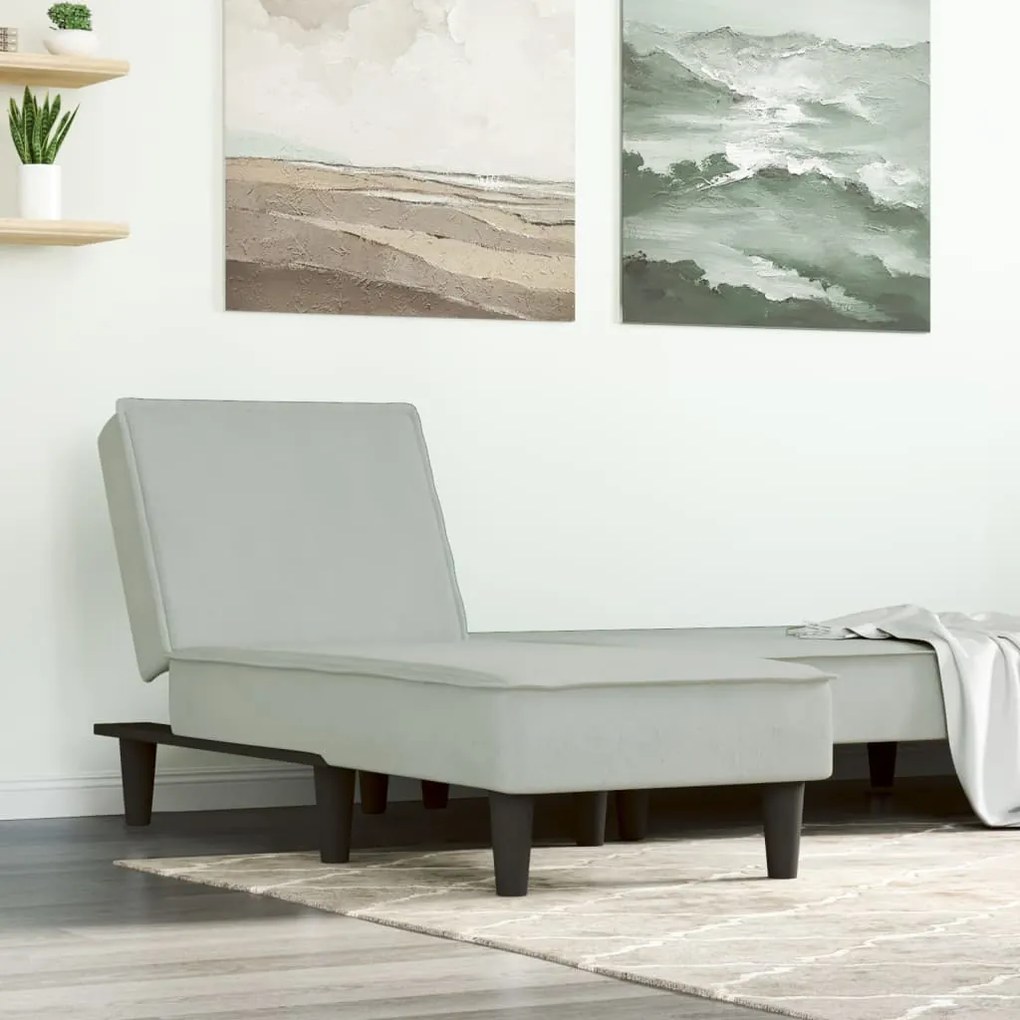 Chaise longue veludo cinzento-claro