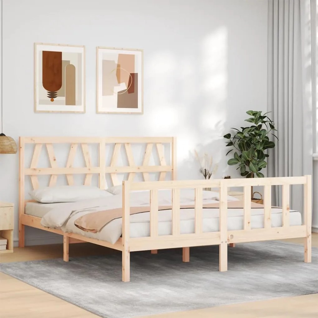Estrutura de cama com cabeceira 160x200 cm madeira maciça