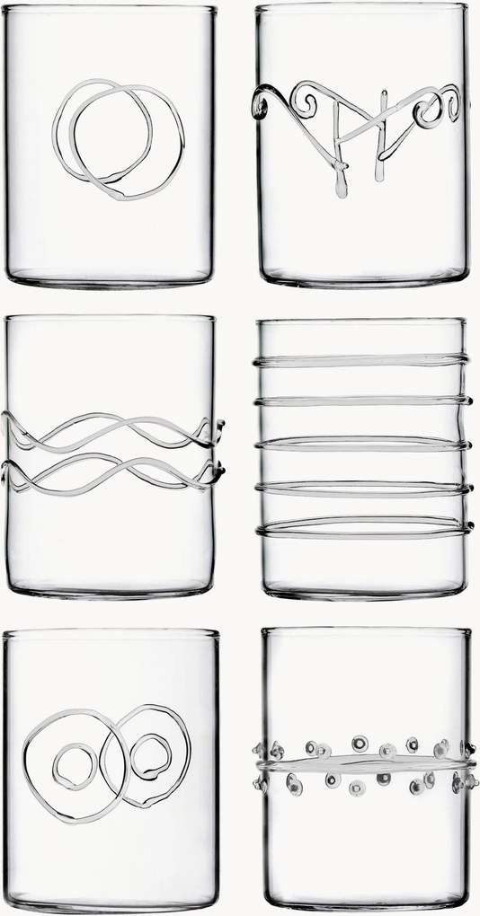 Copos em vidro de borossilicato artesanais Deco' Clear, conjunto de 6