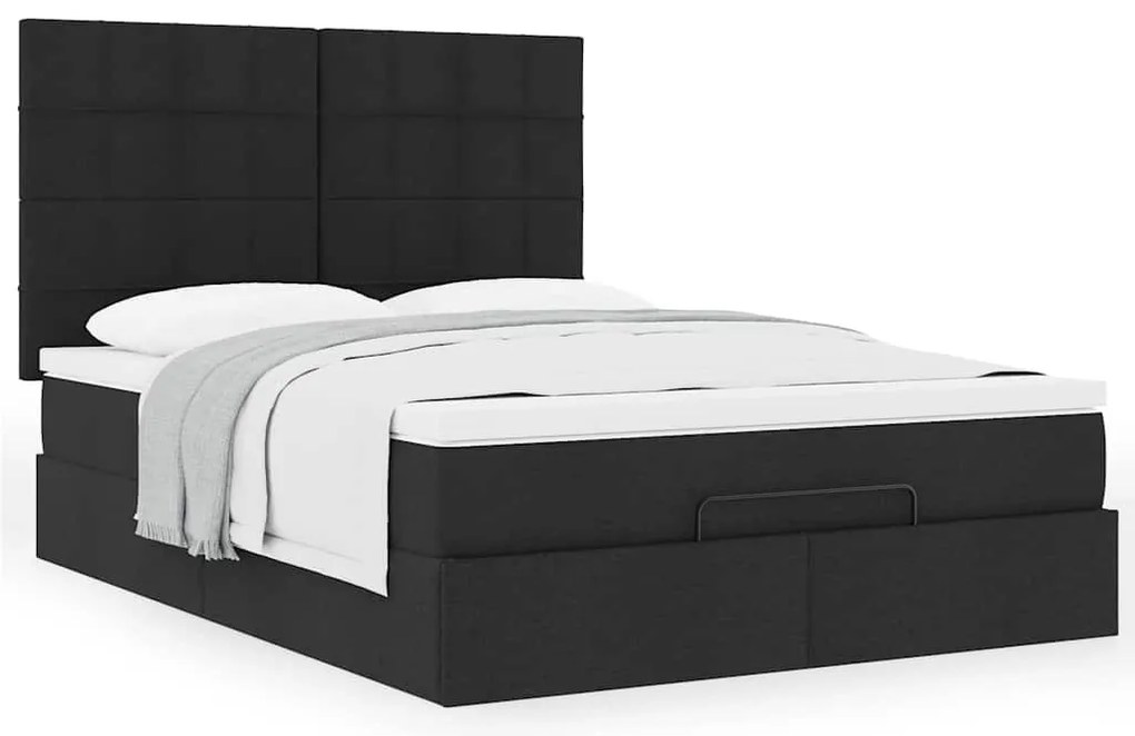 Estrutura de cama otomana com colchão 140x190 cm tecido preto