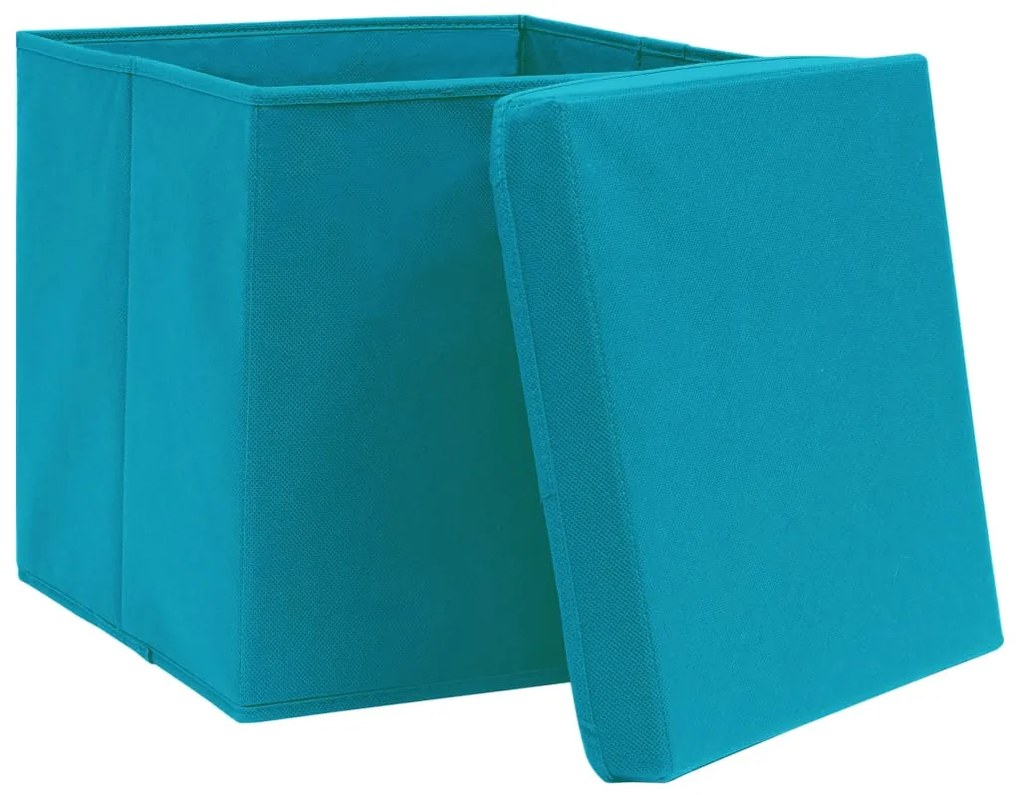 Caixas de arrumação com tampas 10 pcs 28x28x28 cm azul-bebé