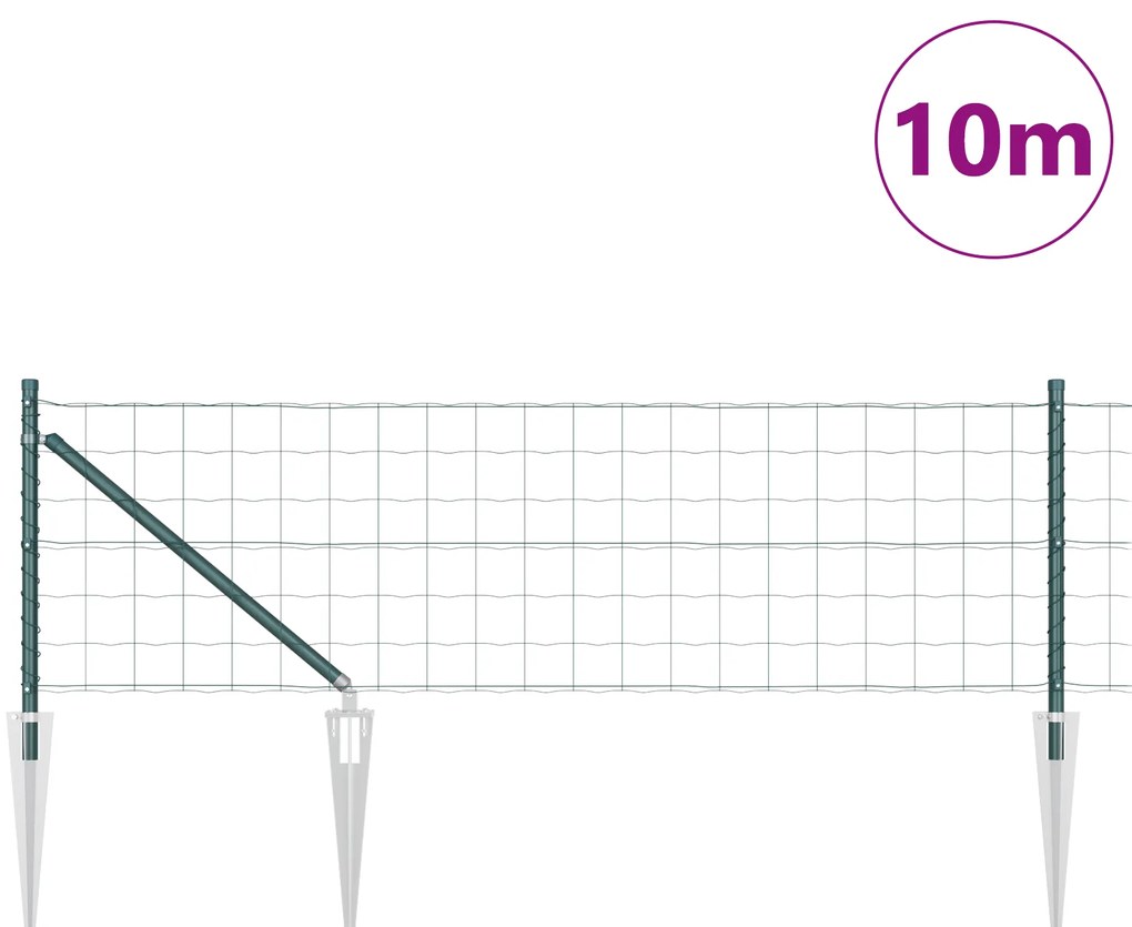 Cerca Euro da com 7 Postes de Âncora 0.4x10 m Aço Galvanizado Verde
