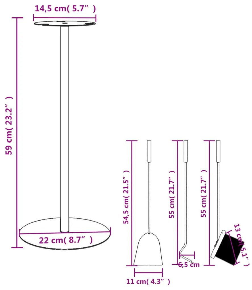 Conjunto de ferramentas para lareira 4 pcs 22x59 cm aço