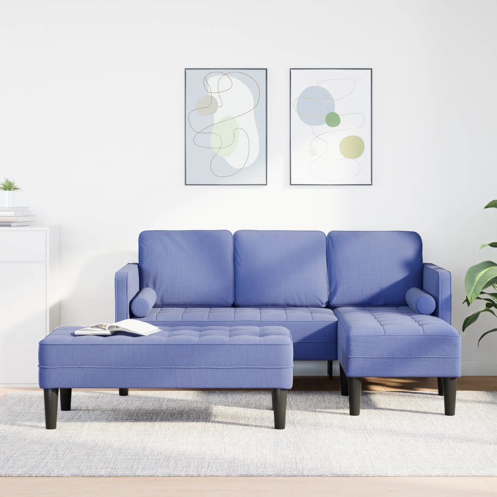 vidaXL Conjunto de Sofá de 2 Peças com Almofadas Azul Jeans Tecido