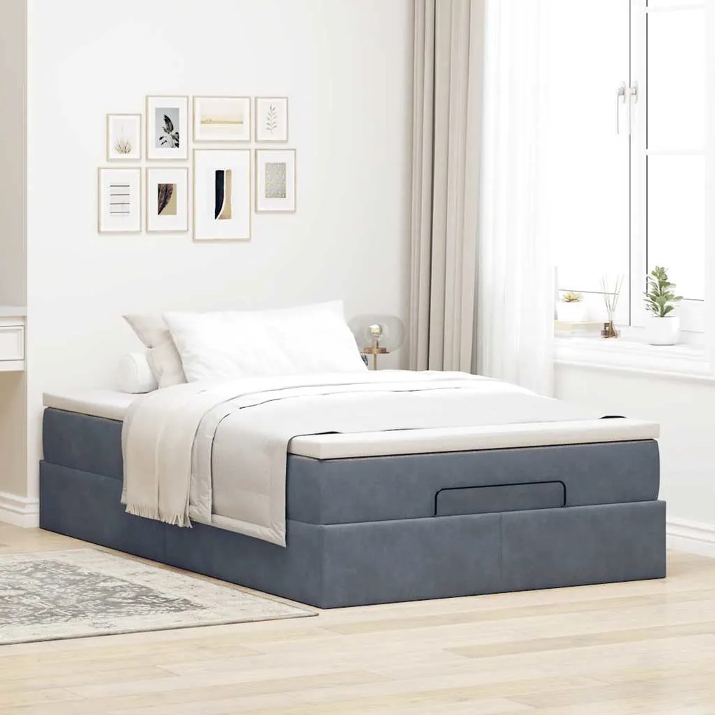 Cama otomana com colchão 120x190 cm veludo cinzento-escuro
