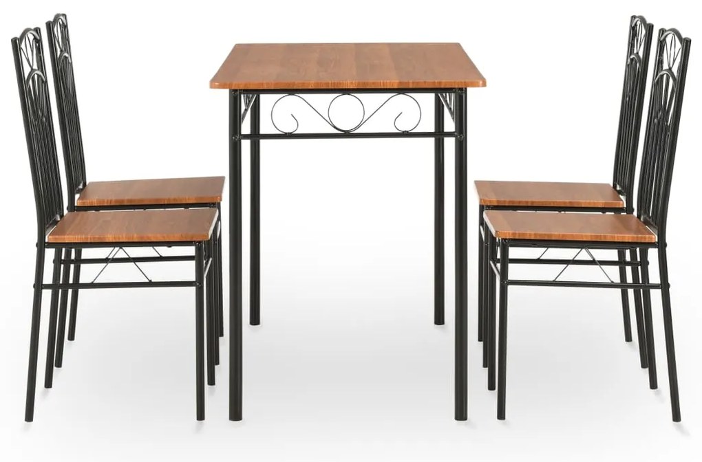5 pcs conjunto de jantar em MDF e aço castanho