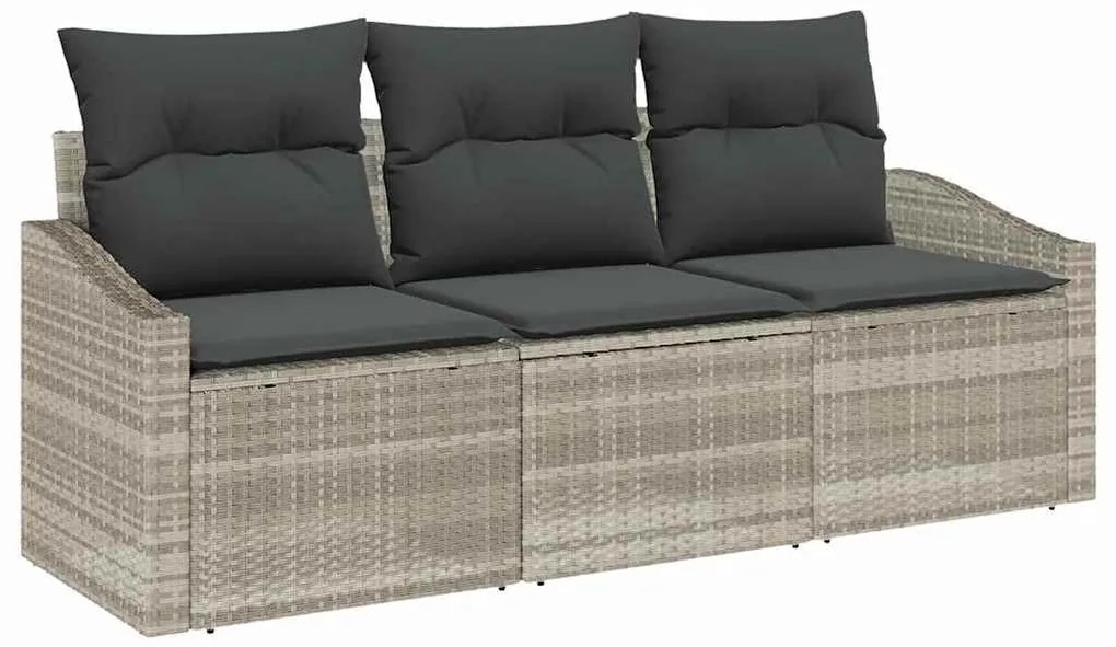 Conjunto de sofá de jardim 3 peças com almofadas cinza claro em rattan