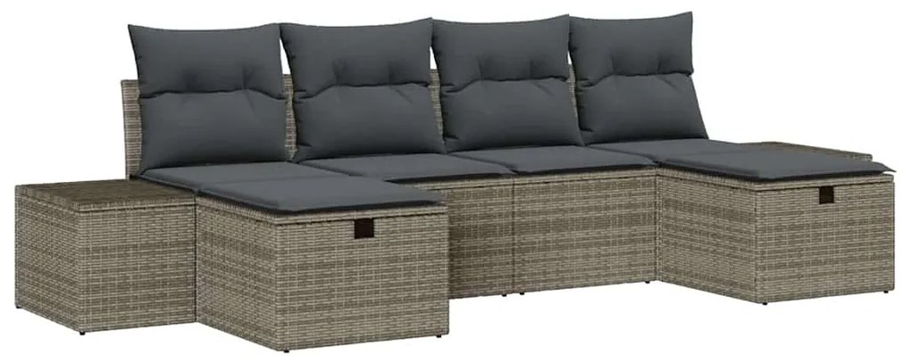 Conjunto de Sofá de Jardim com 6 Peças e Almofadas - Rattan Cinza