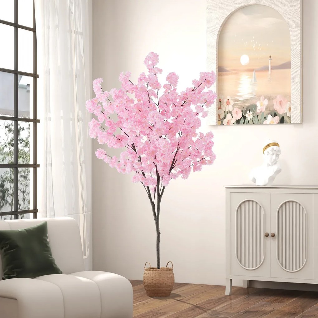 Arvore Cerejeira artificial 190 cm de altura Planta de flores sintéticas com 1170 flore Vaso de plantas Decoração de escritório em casa cor-de-rosa