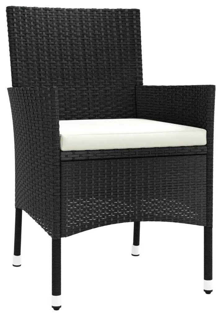 3 pcs conjunto bistrô de jardim c/ almofadões vime PE preto