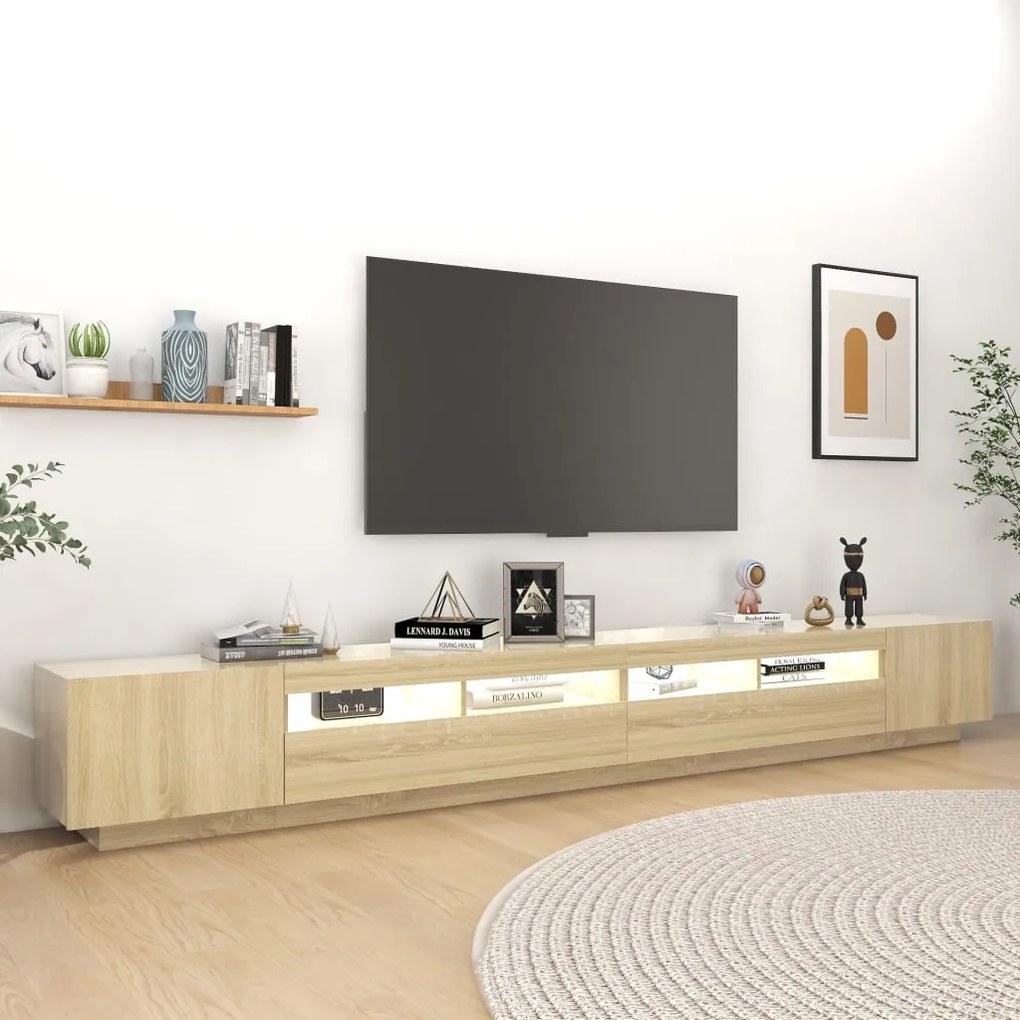 Móvel de TV com luzes LED 300x35x40 cm carvalho sonoma