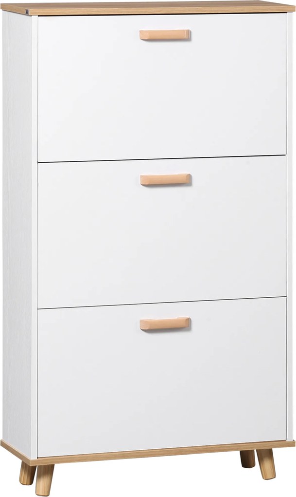 HOMCOM Sapateira Estilo Escandinavo 3 Portas Basculantes 70x23,5x122 cm Branco | Aosom Portugal