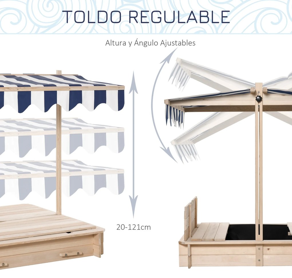 Outsunny Caixa de Areia de Madeira para Crianças acima de 3 Anos com B