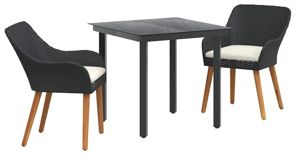 Conjunto de Jantar de Jardim 3 Peças Preto em Rattan Sintético
