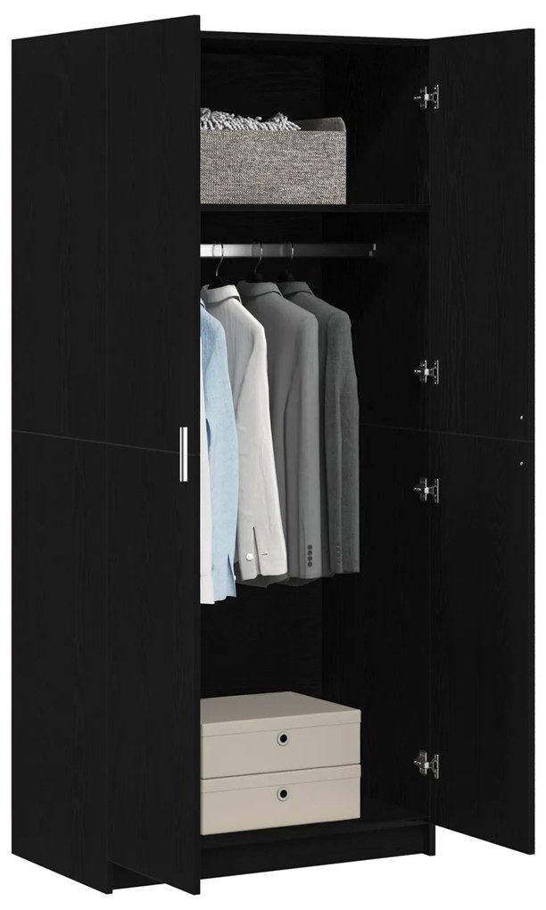 Guarda-roupas Preto Carvalho 80x51x180 cm Madeira de engenharia