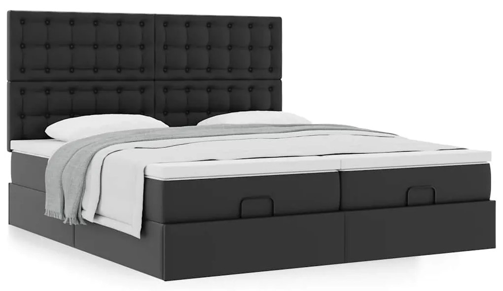 Estrutura de cama otomana com colchões pele artificial preta