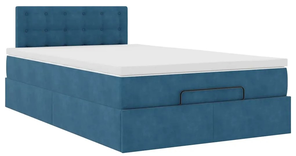 Cama otomana com colchão 120x190 cm veludo azul-escuro